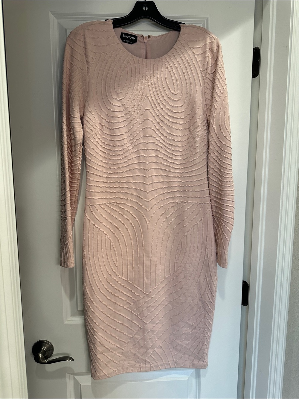 bebe Pale Blush Long Sleeve Textured Sheath Dress